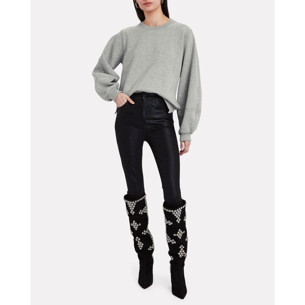 Mother The Swooner Ankle Skinny Jeans In Wet Paint Coated Black NWT Womens Size